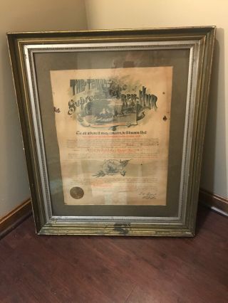 Historical Document Framed 1890’s Tribe Of Ben - Hur Secret Society Illinois 100,