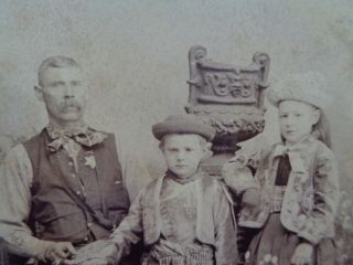 Antique Cabinet Card Photo Rare Old West Sheriff Lawman & His Kids