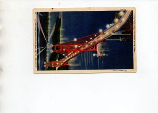 1937 Night View Golden Gate Bridge 9 San Francisco California Post Card