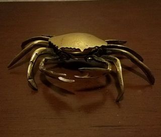 Vintage Solid Brass Crab Ashtray With Removable Tray