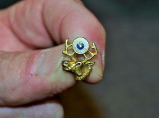 B.  P.  O.  Elks Jewelry…screw Back Lapel Pin…elk Head & Clock…elk Has Jeweled Eye