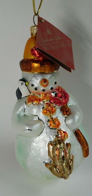 Christopher Radko Woodland Winds Large Snowman Blown Glass Christmas Ornament 6 "