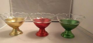 SET OF 8 VINTAGE MULTICOLOR ALUMINUM ICE CREAM CUPS Heller? W/ 7 GLASS INSERTS 3