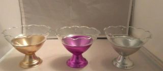 SET OF 8 VINTAGE MULTICOLOR ALUMINUM ICE CREAM CUPS Heller? W/ 7 GLASS INSERTS 4