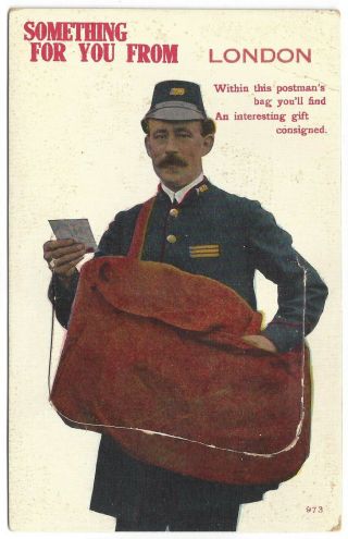 London England " Something For You " Mailman Fold Out Novelty Antique Postcard