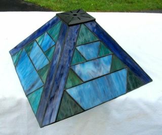 Vintage Blue Slag Stained Glass Mission Arts & Crafts Tiffany Style Lamp Shade
