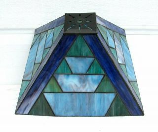 Vintage Blue Slag Stained Glass Mission Arts & Crafts Tiffany Style Lamp Shade 2