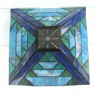 Vintage Blue Slag Stained Glass Mission Arts & Crafts Tiffany Style Lamp Shade 3