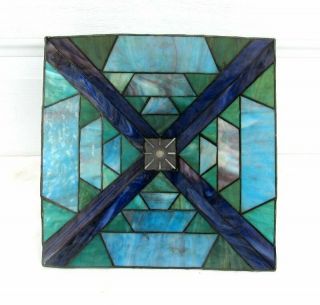 Vintage Blue Slag Stained Glass Mission Arts & Crafts Tiffany Style Lamp Shade 4