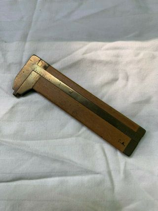 Vintage Stanley Brass And Wood Ruler Square And Calipers Tool