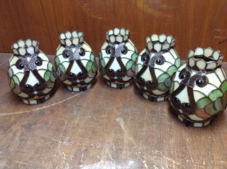 Vintage Leaded Stained Glass Lamp Shades Or Fan Globes (5) Tiffany Style 3 1/2 ".