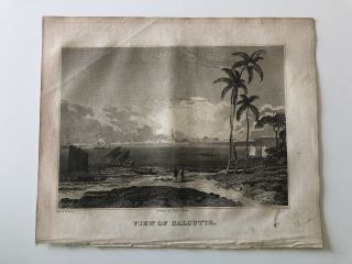 Antique 1834 Engraving View Of Calcutta Kolkata India Pb1834