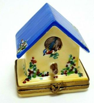 Limoges France Rochard Peint Main Trinket Box Bird House Birdhouse 419drcc