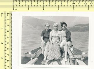 Three Females,  Pretty Women On Boat - Vintage Old Photo Snapshot