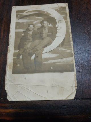Ca.  1910 Azo Real Photo Postcard Oklahoma Men In The Moon / See Reverse /creased