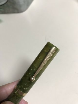 COOL Vintage Scheaffer ' s White Dot Lifetime Lime Green Jade Fountain Pen 3