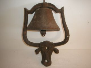 Vintage Antique Western Cowboy Rustic Bull Steer Horn Cast Iron Dinner Bell