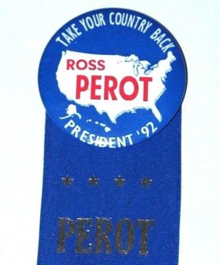 1992 Ross Perot Campaign Pin Pinback Button Political Bush Presidential Election