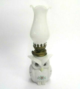 Vintage Owl Oil Lamp White Milk Glass Figurine 8.  5 " Tall
