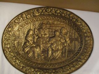 Vintage Large Brass Wall Hanging Plate Platter 16 X 12 Made In England