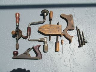 Vintage Wood Tools Plane,  Wood Clamp,  Stair Saw