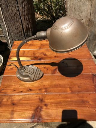 Vintage Eagle Gooseneck Desk Lamp Cast Iron Base Art Deco Student Banker Table
