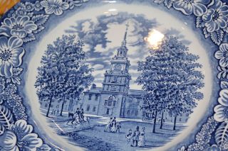 Vintage Staffordshire Ironstone Dinner Plates Liberty Blue Independence Hall 7PC 5