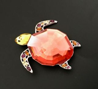 Swarovski Crystal Signed Crystal Turtle Pin Swan Logo Box Certificate Retired
