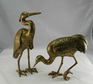 Vintage Mid Century Modern Chinese Iron Cranes Birds Figures 12 " & 8.  5 "