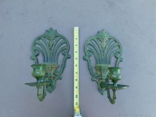 Decorative Antique Pair Art Deco Green Cast Iron Candle Holder Wall Sconce set 4