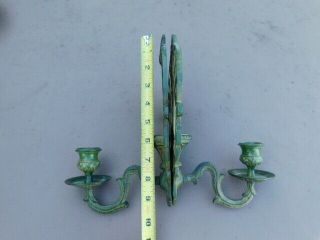 Decorative Antique Pair Art Deco Green Cast Iron Candle Holder Wall Sconce set 5