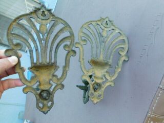 Decorative Antique Pair Art Deco Green Cast Iron Candle Holder Wall Sconce set 6