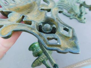 Decorative Antique Pair Art Deco Green Cast Iron Candle Holder Wall Sconce set 7