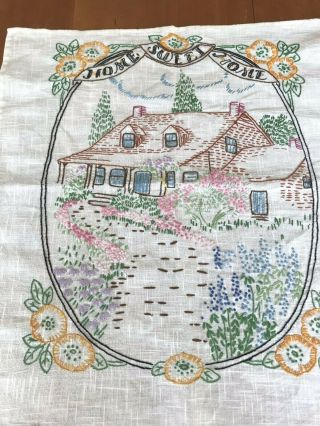 Vintage Embroidered Sampler “home Sweet Home " Cottage Farmhouse Cabin