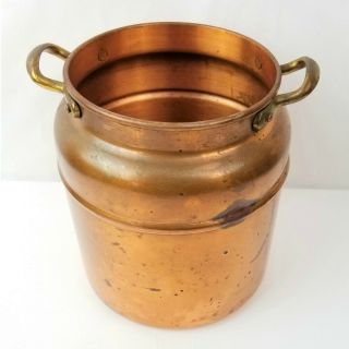 Vintage Rustic Copper Churn Style Pail Bucket With Brass Handles Taurus Portugal