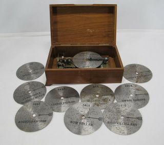 Antique Early Pre - 1930 Thorens Ad 30 Automatic Music Box W/10 Mini Discs Yqz