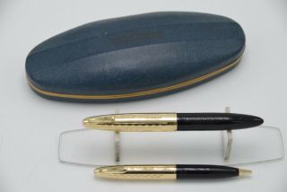Vintage C1945 Sheaffer Tuckaway Crest Deluxe Fountain Pen & Pencil Set - 14kt Nib
