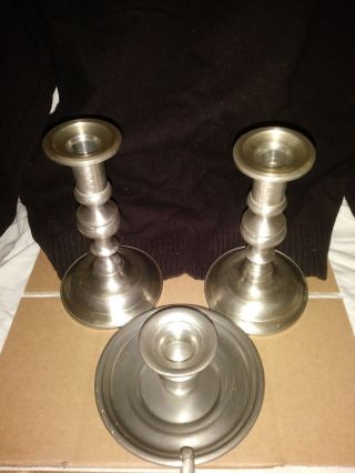 Woodbury Pewter Candle Holders Plus A Candle Holding Plate Pewter Also