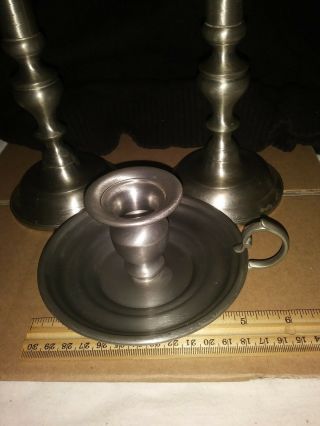 woodbury pewter candle holders plus a candle holding plate pewter also 5