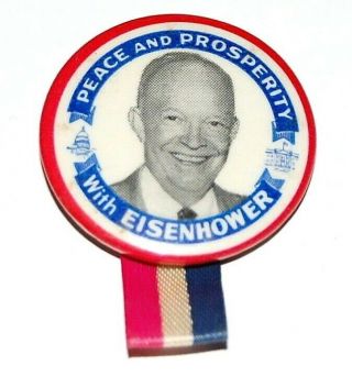 1952 Dwight Eisenhower Campaign Pin Pinback Button Presidential Political Ribbon