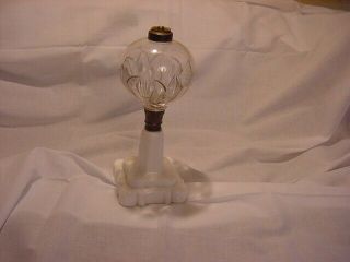 Antique Oil Lamp Base Milk Glass Brass Glass Berry Design On Corners Of Base
