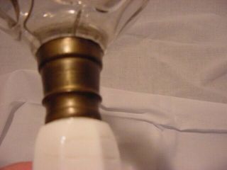 ANTIQUE OIL LAMP BASE MILK GLASS BRASS GLASS BERRY DESIGN ON CORNERS OF BASE 7