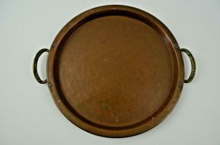 Vintage Unbranded Hammered Copper Serving Tray Platter With Brass Handles