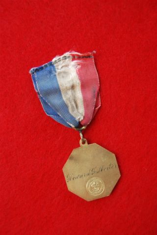 1921 - 1928 Gold Camping Contest Medal Frayed Red White And Blue Ribbon 2