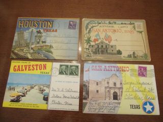 San Antonio,  Houston,  Galveston Texas,  Tx Souvenir Postcard Folders (4 Asst)