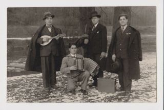 Guys With Music Mandolin Accordion And Gramophone Vintage Orig Photo (48784)