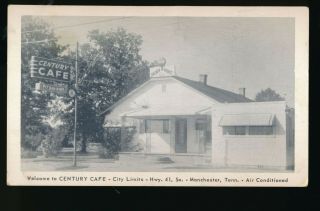 Vintage Century Cafe,  Manchester,  Tennessee Advertising Postcard
