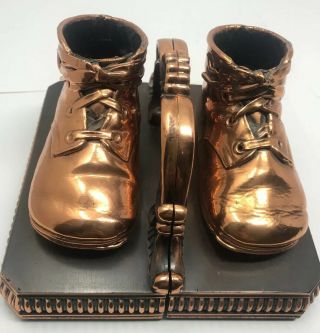 Antique Bronze Copper Baby Shoe Bootie Bookends