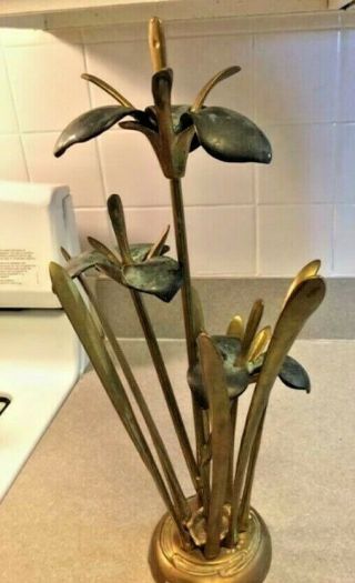 Vintage Large Solid Brass Flower Statue.  Heavy Solid Brass 17 