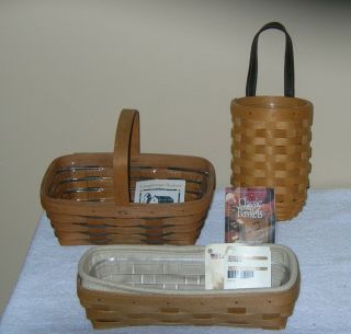 (3) Longaberger Baskets - Small Chore,  Small Gatehouse & Cracker W/ Liners
